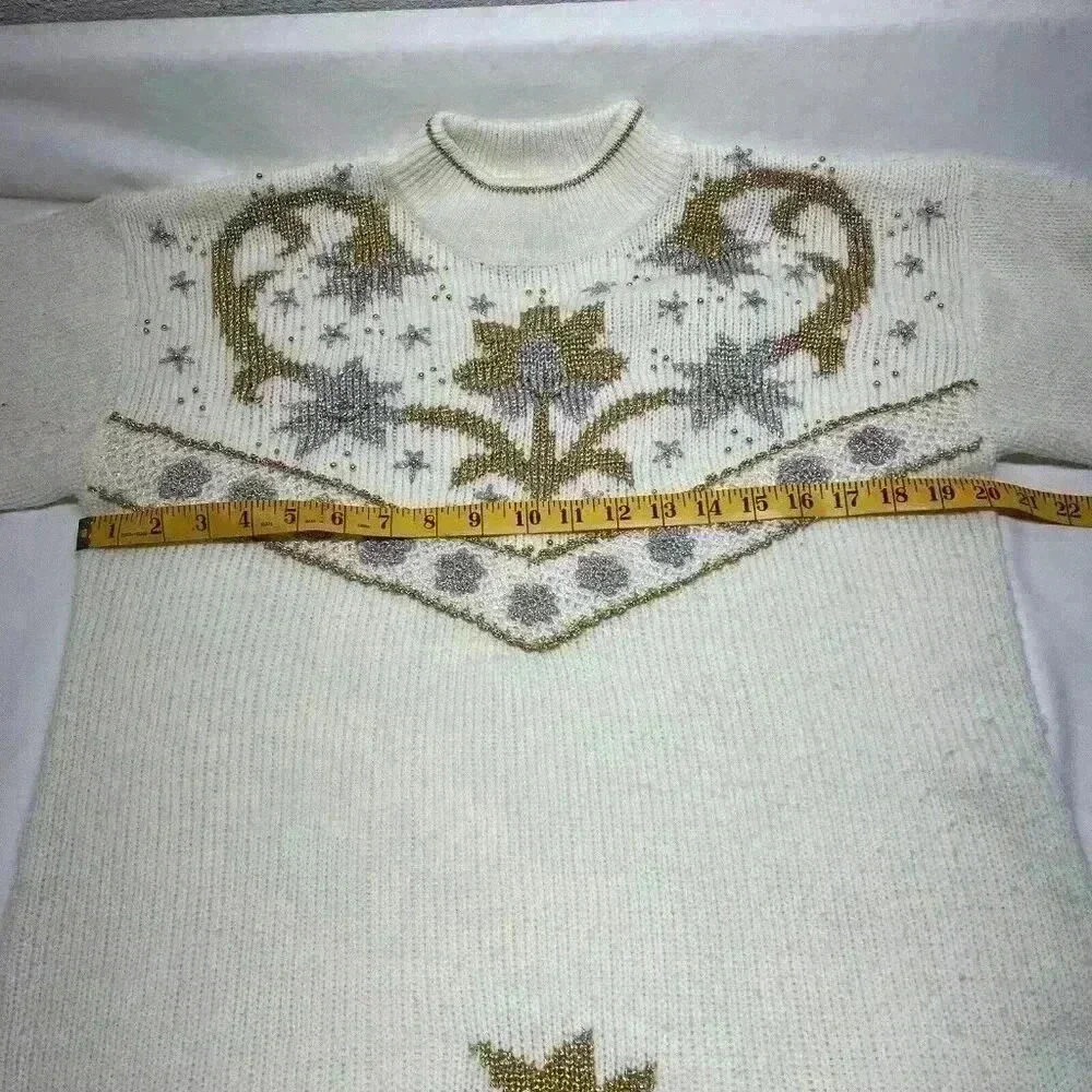 Vintage Silver And Gold Christmas Sweater-ugly Christmas-med‎ - Picture 2 of 6